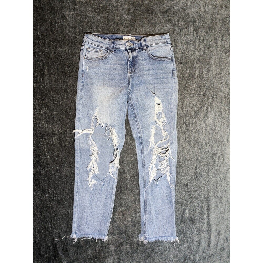 Distressed Ripped Straight Leg Jeans Women's Size 5 Grunge Raw Hem Light Wash